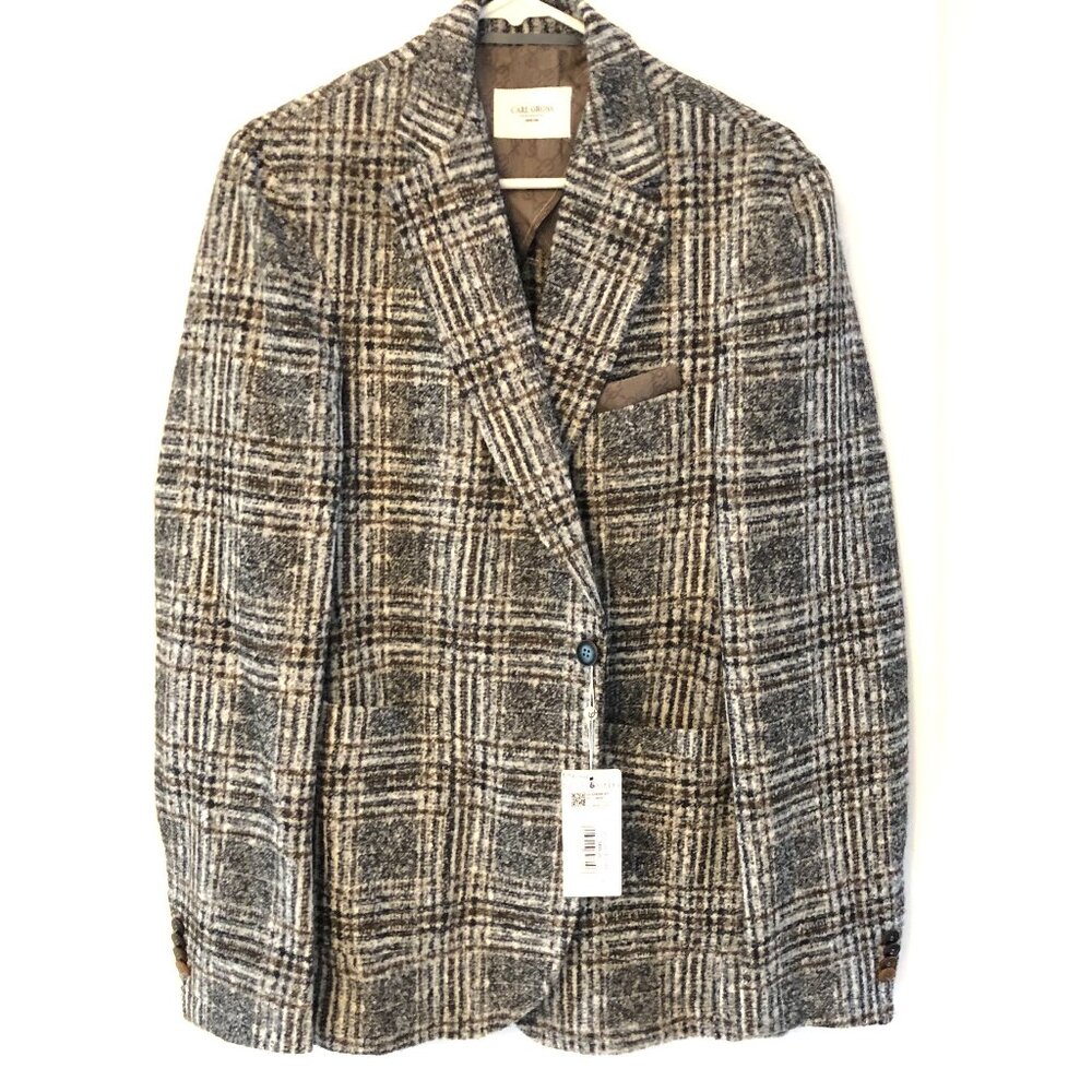 NEW CARL GROSS LANIFICOI ROMA Men’s Blazer Size 40R Brown Gray Plaid Form Party